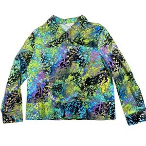 Erin London Womens XXL Abstract Animal Print Zip Up Jacket Green Purple Blue